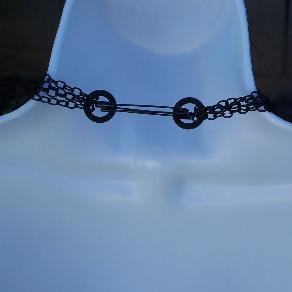 Handmade Double Strand Goth Beaded Necklace with Black Chains and Red Beads - Picture 2 of 16